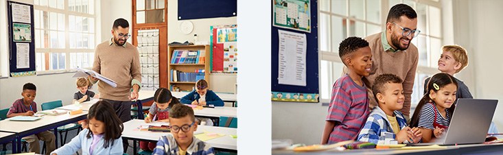 Kinder mit Lehrer im Klassenraum