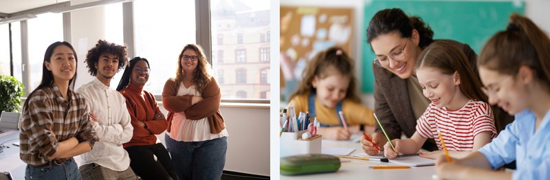 Lehrkräfte in Ausbildung und im Klassenraum